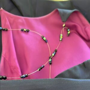 Elegant Fushia and Navy Blue Dress with Beaded Detail On Straps.